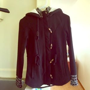 Hollister Black and White Zip up Jacket XS